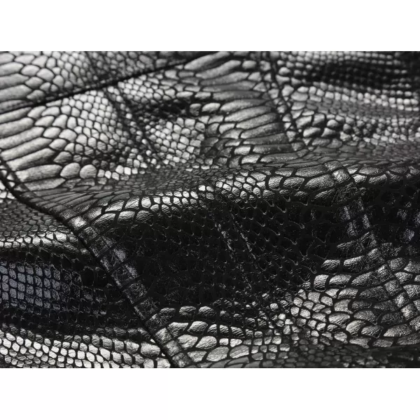 chouyatou Womens Fashion Snake Pattern Print Studded Moto Pu Leather Biker JacketBlack