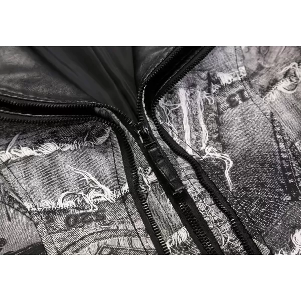 chouyatou Womens Fashion Snake Pattern Print Studded Moto Pu Leather Biker JacketContrastgrey