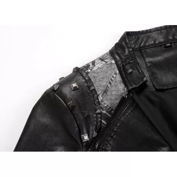 chouyatou Womens Fashion Snake Pattern Print Studded Moto Pu Leather Biker JacketContrastgrey