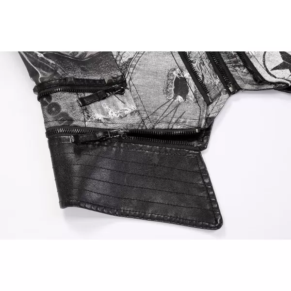 chouyatou Womens Fashion Snake Pattern Print Studded Moto Pu Leather Biker JacketContrastgrey