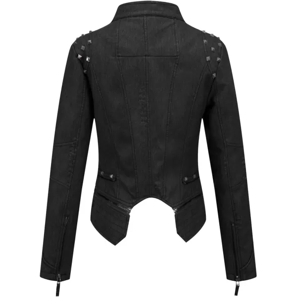 chouyatou Womens Fashion Snake Pattern Print Studded Moto Pu Leather Biker JacketDenim Black