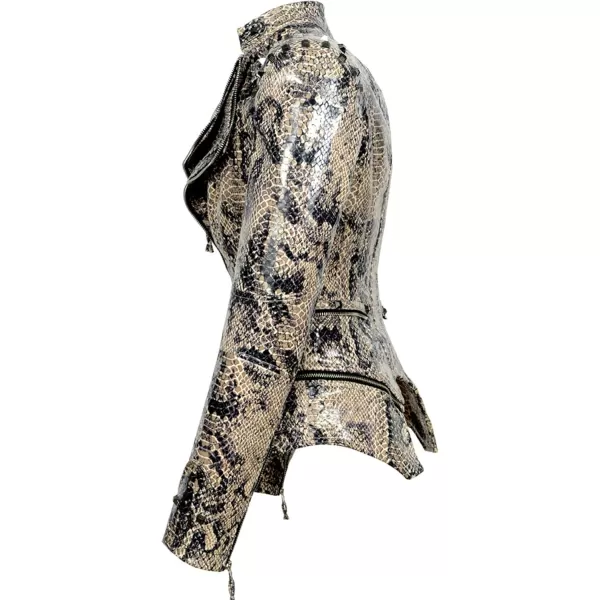 chouyatou Womens Fashion Snake Pattern Print Studded Moto Pu Leather Biker JacketSnakeskin