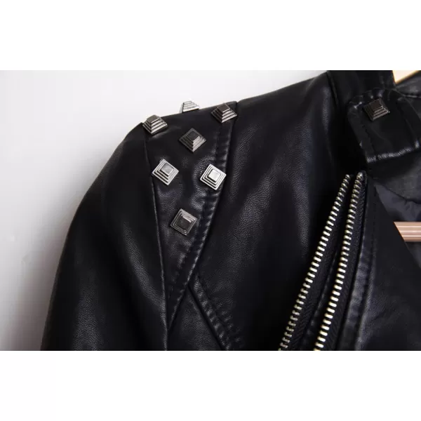 chouyatou Womens Fashion Studded Perfectly Shaping Faux Leather Biker JacketBlack