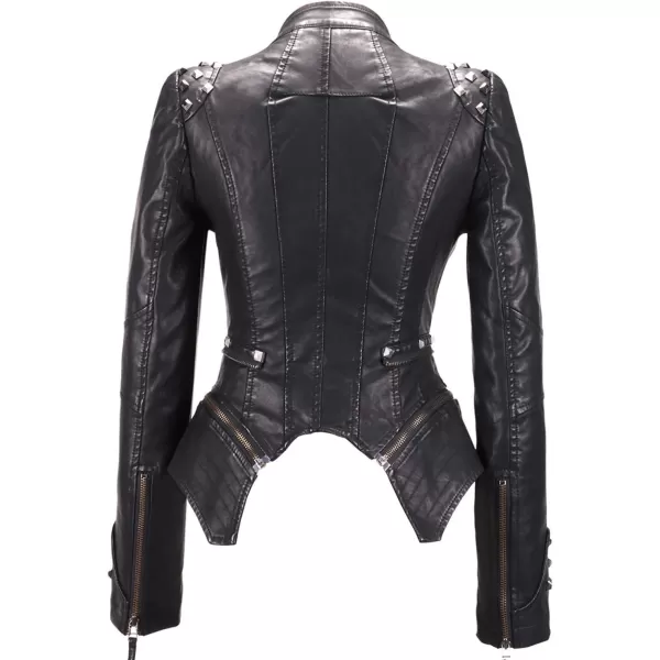 chouyatou Womens Fashion Studded Perfectly Shaping Faux Leather Biker JacketBlack