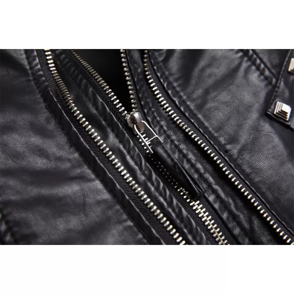 chouyatou Womens Fashion Studded Perfectly Shaping Faux Leather Biker JacketBlack