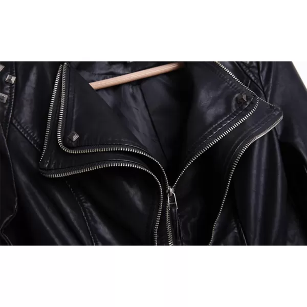 chouyatou Womens Fashion Studded Perfectly Shaping Faux Leather Biker JacketBlack