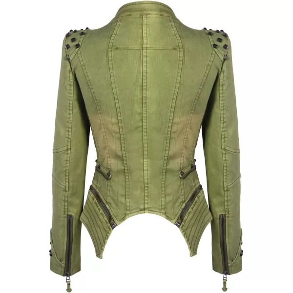 chouyatou Womens Fashion Studded Perfectly Shaping Faux Leather Biker JacketDenimgreen
