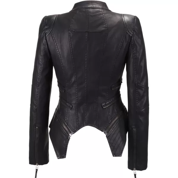 chouyatou Womens Fashion Studded Perfectly Shaping Faux Leather Biker JacketNewblack