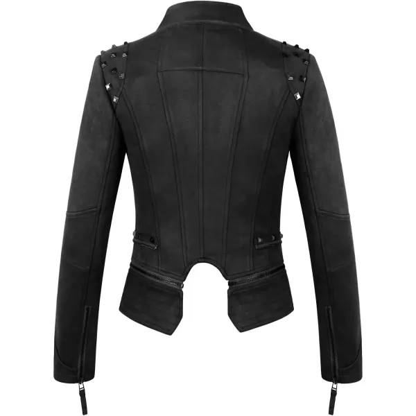 chouyatou Womens Fashion Studded Perfectly Shaping Faux Leather Biker JacketSuede Black