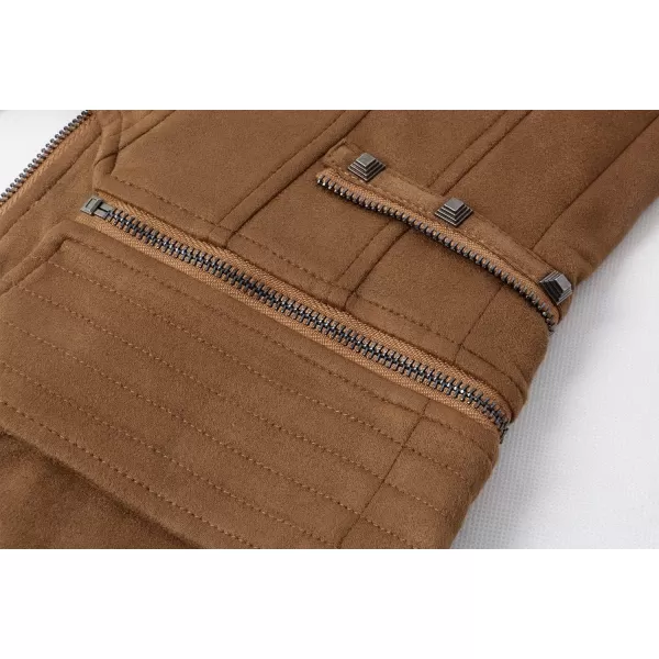 chouyatou Womens Fashion Studded Perfectly Shaping Faux Leather Biker JacketSuede Brown