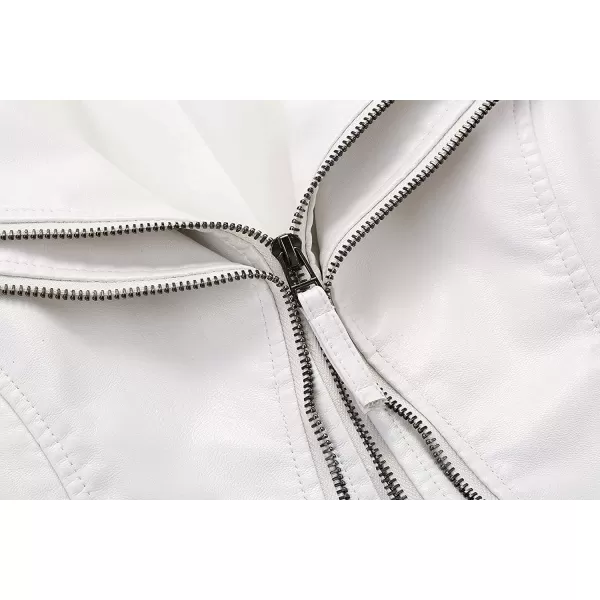 chouyatou Womens Fashion Studded Perfectly Shaping Faux Leather Biker JacketWhite