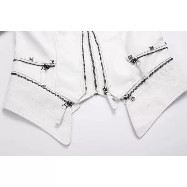 chouyatou Womens Fashion Studded Perfectly Shaping Faux Leather Biker JacketWhite