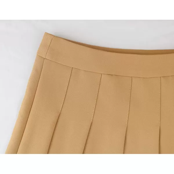 chouyatou Womens Simple High Waist All Around Pleated ALine SkirtKhaki