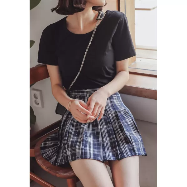chouyatou Womens Simple High Waist All Around Pleated ALine SkirtPlaidnavy