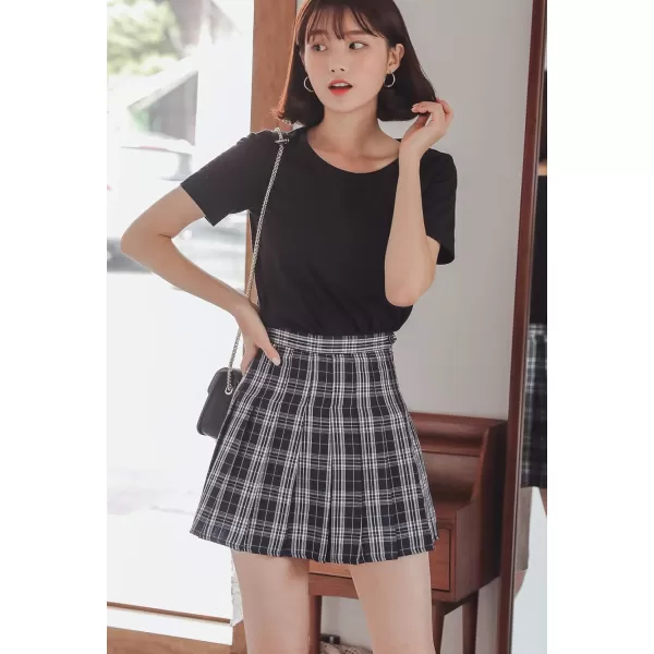 chouyatou Womens Simple High Waist All Around Pleated ALine SkirtPlaidnavy