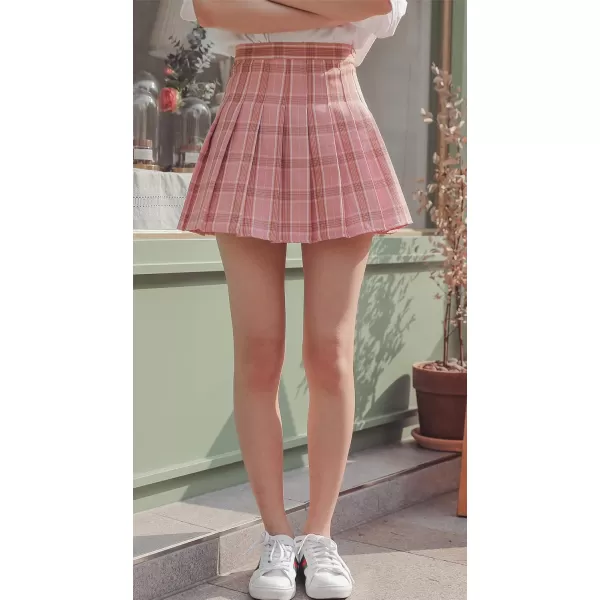 chouyatou Womens Simple High Waist All Around Pleated ALine SkirtPlaidpink