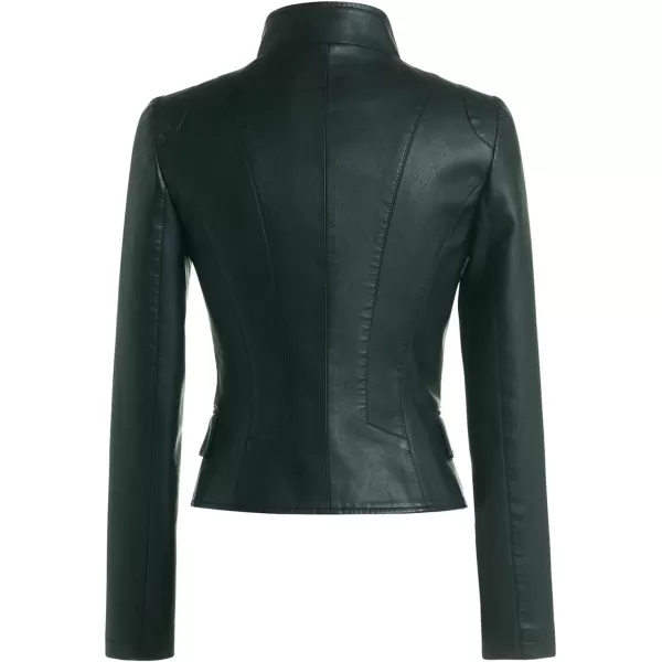 chouyatou Womens Stylish Oblique Zip Slim Faux Leather Biker Outerwear JacketBlack