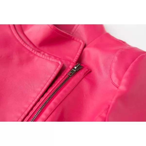 chouyatou Womens Stylish Oblique Zip Slim Faux Leather Biker Outerwear JacketRose