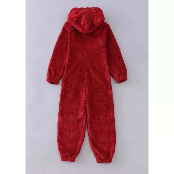 chouyatou Womens Ultra Comfy Lounge Furry Sherpa Romper Onesie Pajamas Cute Ear HoodRed