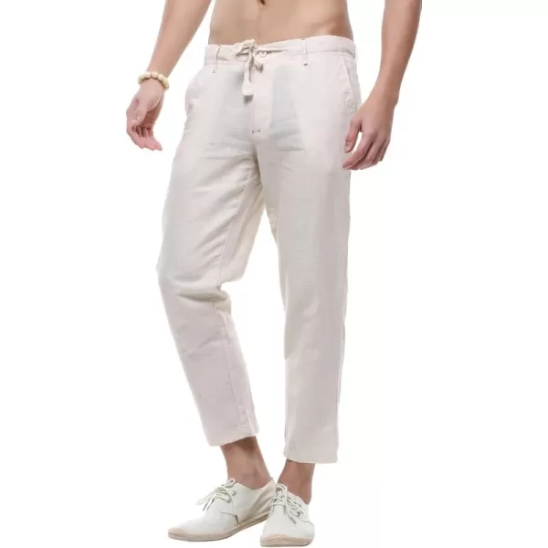 chouyatou Mens Casual Drawstring Straight Fit Beach Linen Capri PantsKhaki