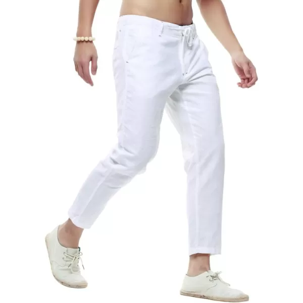 chouyatou Mens Casual Drawstring Straight Fit Beach Linen Capri PantsWhite