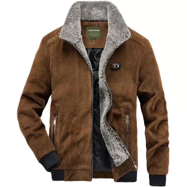 chouyatou Mens Casual Fleece Collar Thicken Quilted Lined Corduroy Bomber Jacket CoatCoffee