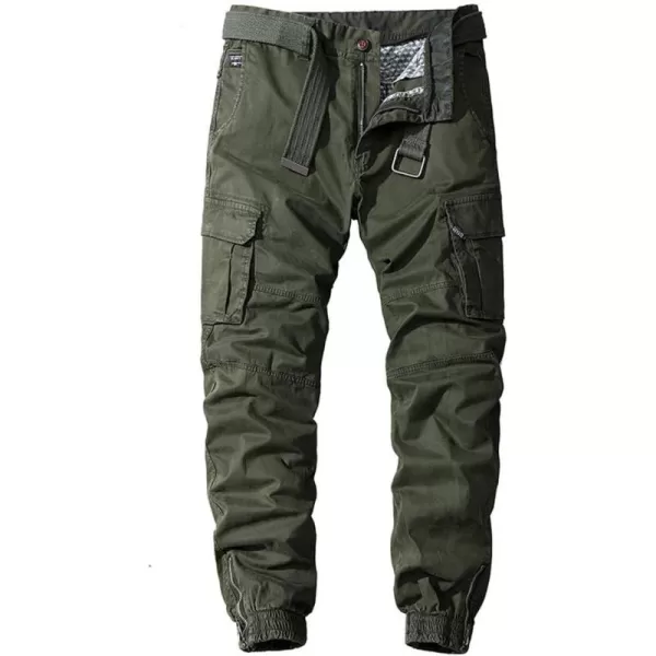 chouyatou Mens Casual MidRise Waist Tapered Leg Close Bottom Jogger Cargo PantsArmy Green