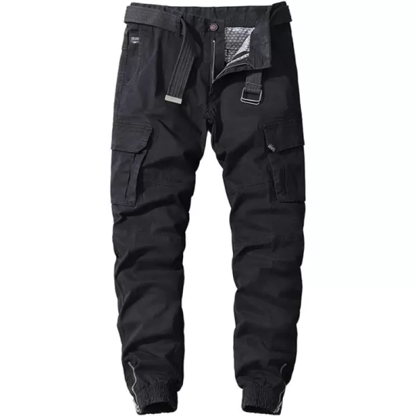 chouyatou Mens Casual MidRise Waist Tapered Leg Close Bottom Jogger Cargo PantsBlack