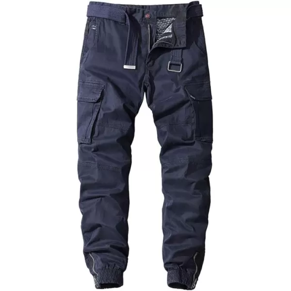 chouyatou Mens Casual MidRise Waist Tapered Leg Close Bottom Jogger Cargo PantsDark Blue