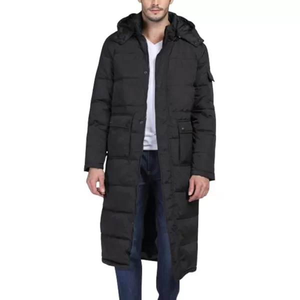chouyatou Mens Classic Windproof Removable Hooded Long Winter Puffer Down CoatBlack Cotton