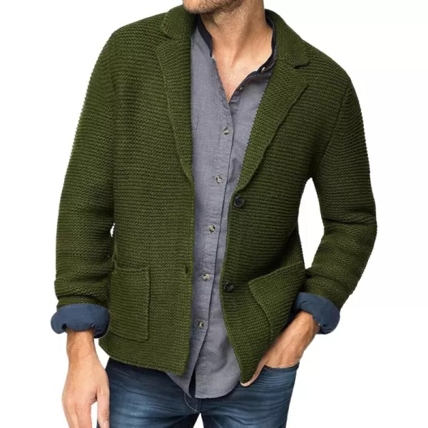 chouyatou Mens Fall Notch Lapel Cardigan Sweater Business Casual Button Down Knitted Blazer TopArmy Green