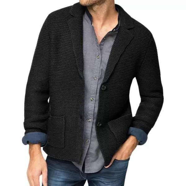 chouyatou Mens Fall Notch Lapel Cardigan Sweater Business Casual Button Down Knitted Blazer TopBlack