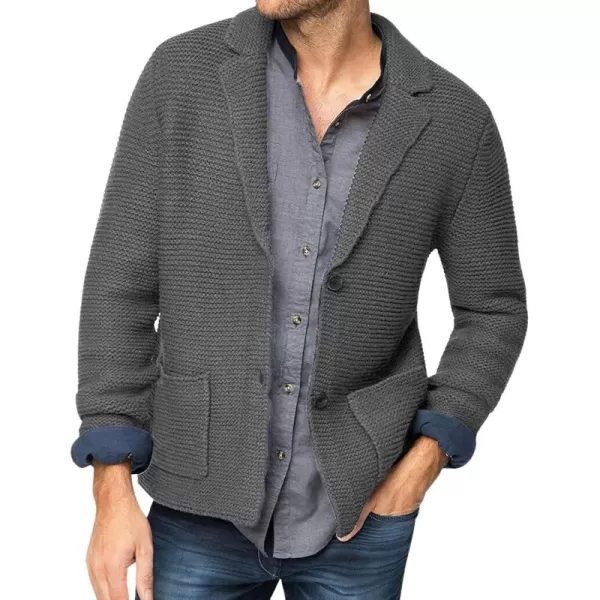 chouyatou Mens Fall Notch Lapel Cardigan Sweater Business Casual Button Down Knitted Blazer TopGrey
