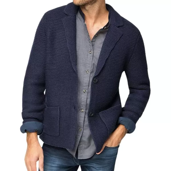 chouyatou Mens Fall Notch Lapel Cardigan Sweater Business Casual Button Down Knitted Blazer TopNavy Blue