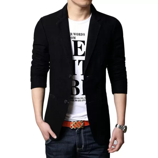 chouyatou Mens Slim 2Button Single Breasted Cotton Lightweight Blazer Jacket Sport CoatBlack