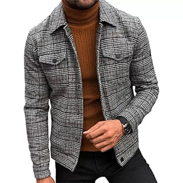 chouyatou Mens Vintage Plaid Print Single Breasted Button Down Jacket CoatPlaid