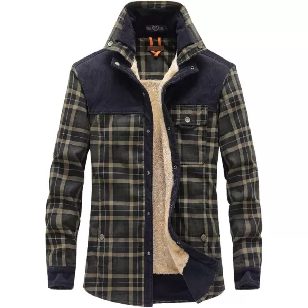chouyatou Mens Warm Long Sleeve Fleece Lined Spliced Plaid Button Down ShirtLblack