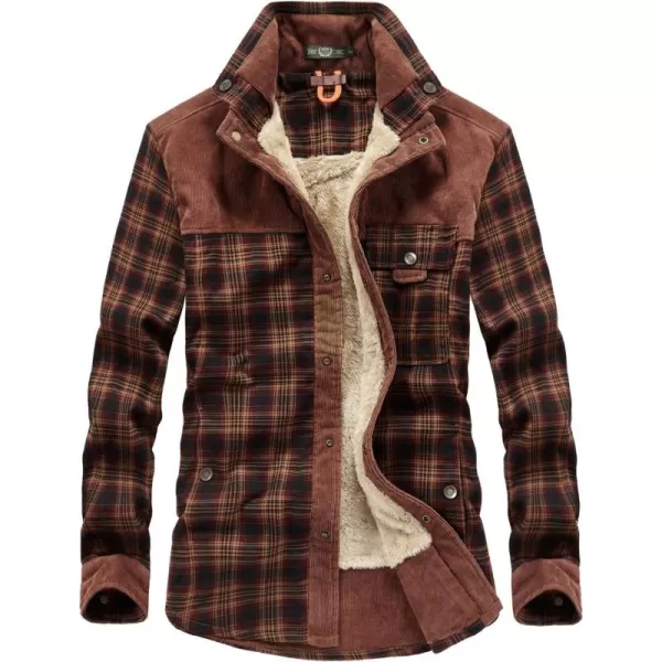chouyatou Mens Warm Long Sleeve Fleece Lined Spliced Plaid Button Down ShirtSred