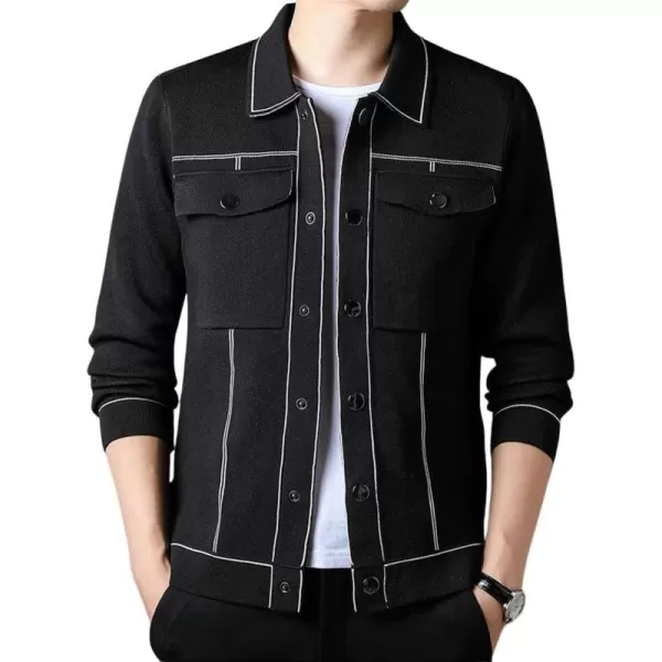 chouyatou Mens Western Knit Sweater Shacket Coat Spread Collar Long Sleeve Button Down Trucker JacketBlack