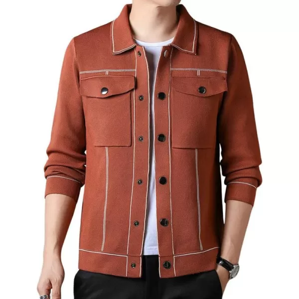 chouyatou Mens Western Knit Sweater Shacket Coat Spread Collar Long Sleeve Button Down Trucker JacketBrick Red
