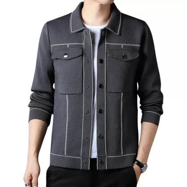 chouyatou Mens Western Knit Sweater Shacket Coat Spread Collar Long Sleeve Button Down Trucker JacketGray