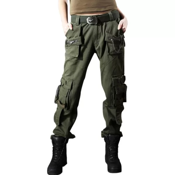 chouyatou Womens Casual Loose Military MultiPocket Wild Ribstop Cargo PantArmy Green