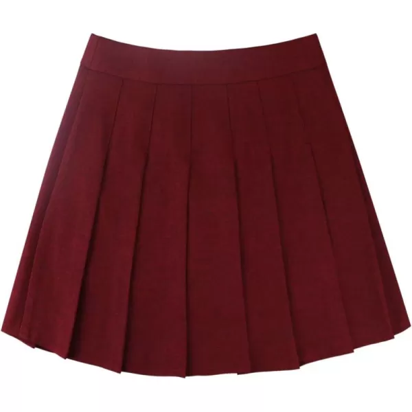 chouyatou Womens Simple High Waist All Around Pleated ALine SkirtDark Red