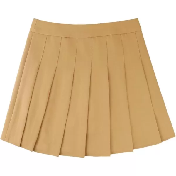 chouyatou Womens Simple High Waist All Around Pleated ALine SkirtKhaki