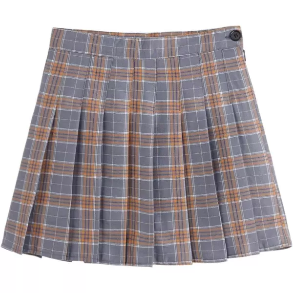 chouyatou Womens Simple High Waist All Around Pleated ALine SkirtPlaidgrey
