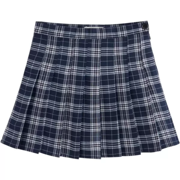 chouyatou Womens Simple High Waist All Around Pleated ALine SkirtPlaidnavy
