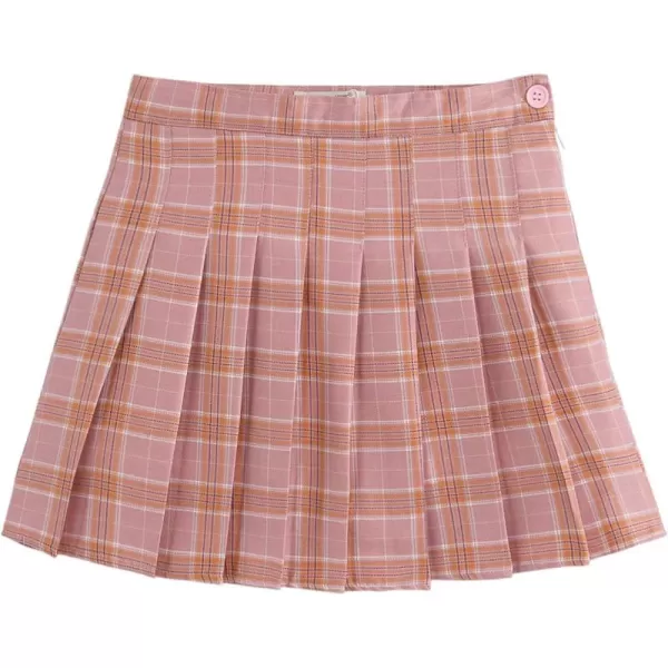 chouyatou Womens Simple High Waist All Around Pleated ALine SkirtPlaidpink