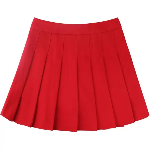 chouyatou Womens Simple High Waist All Around Pleated ALine SkirtRed