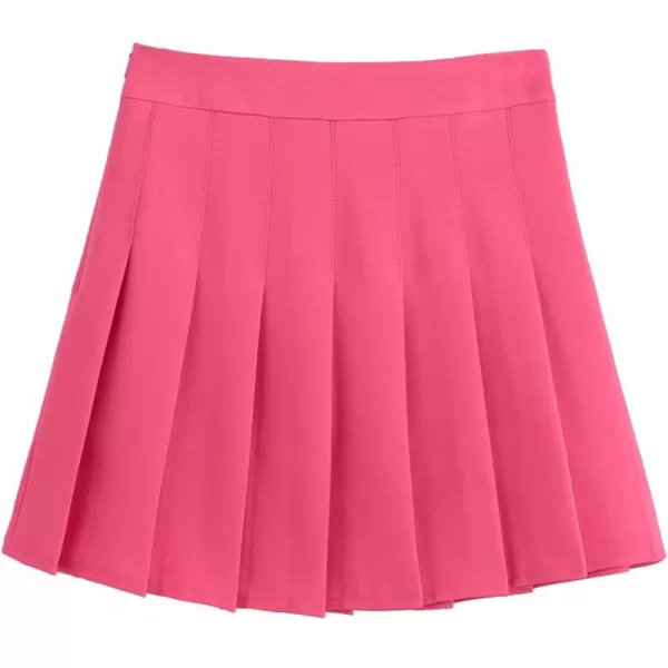 chouyatou Womens Simple High Waist All Around Pleated ALine SkirtRose