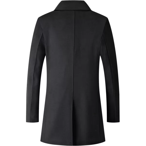 chouyatou Mens Classic Double Breasted Wool Blend Pea Coat Mid Long Trench CoatBlack